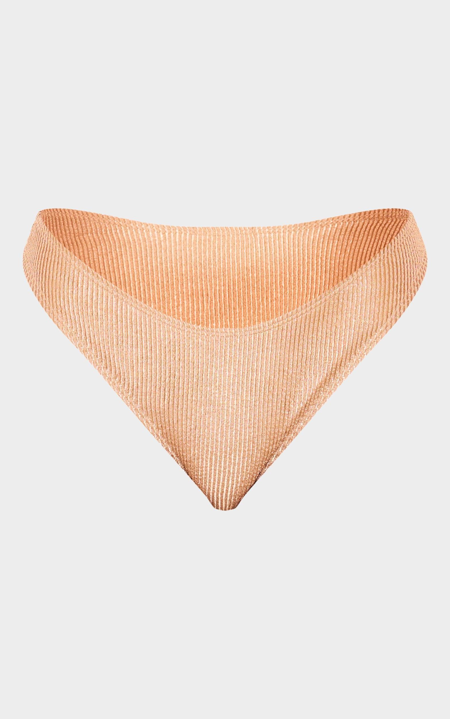Gold Metallic Crinkle High Leg Bikini Bottoms Product Image