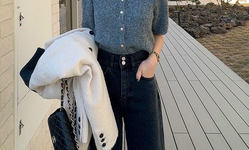 High Rise Fray Wide Leg Jeans Product Image