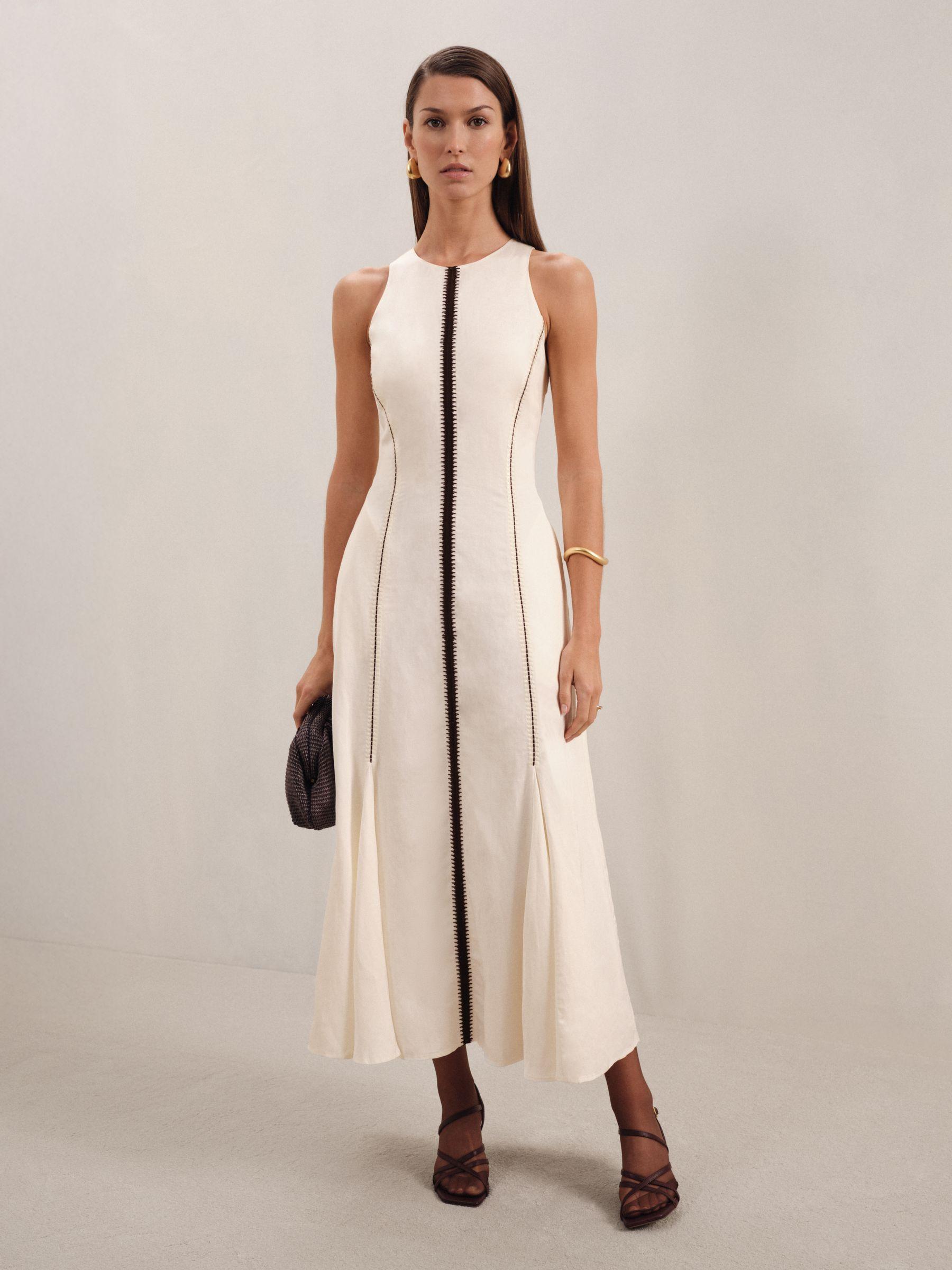 Petite Poplin Belted Split Midi Dress in Ivory Product Image