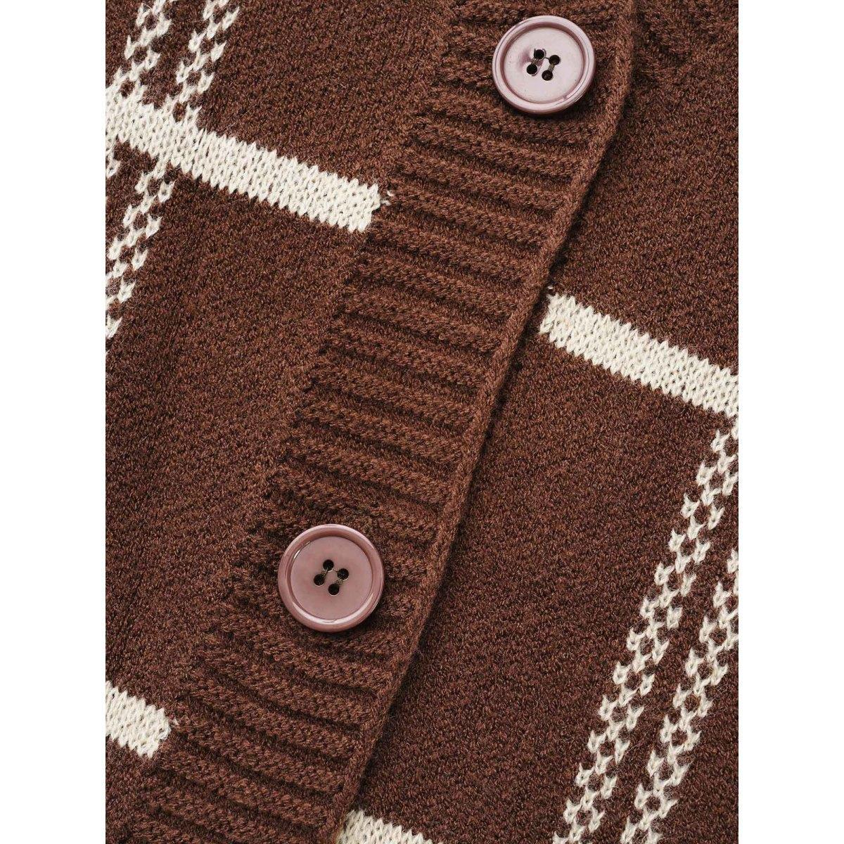 Plus Size Plaid Button Up Pocket Cardigan Browncoffeecolor Women Casual Loose Long Sleeve Everyday Cardigans BloomChic 26/4X Product Image