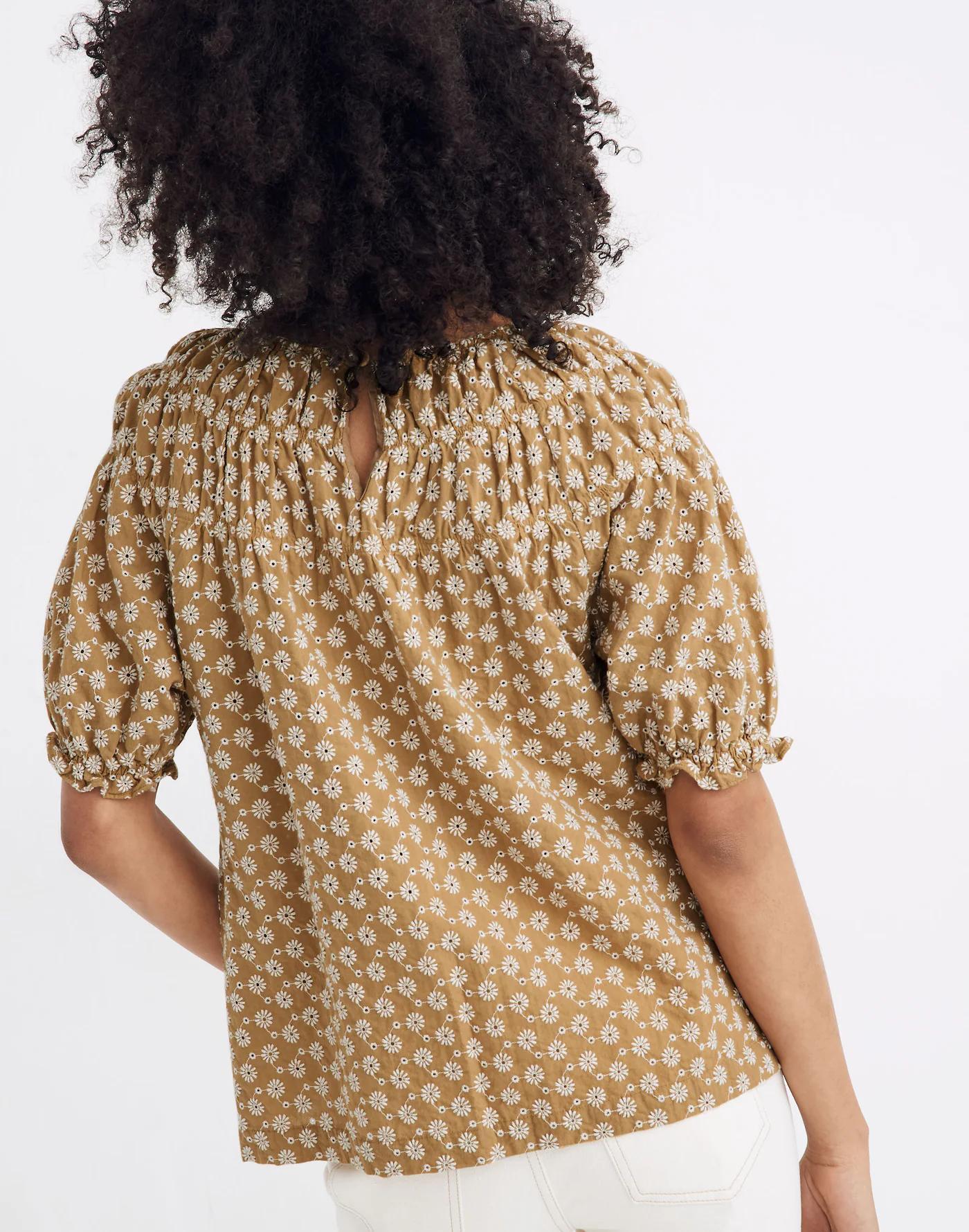 Daisy Embroidered Shirred Puff-Sleeve Top Product Image