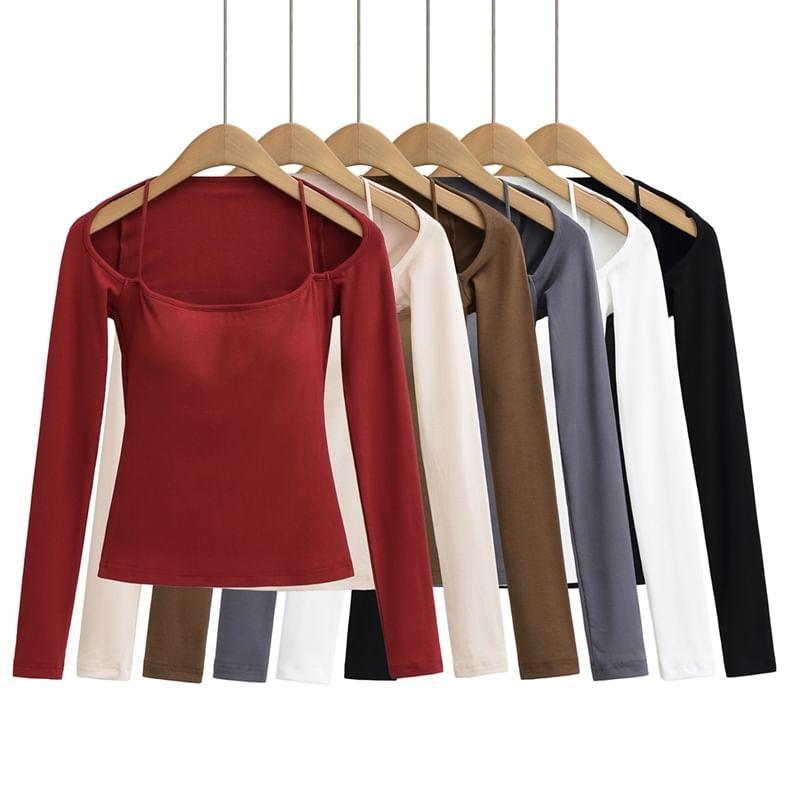 Long Sleeve Cold Shoulder Plain Padded Top Product Image