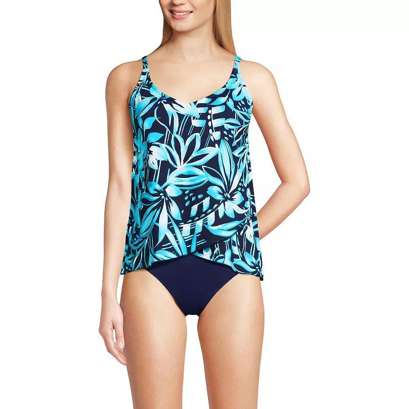 Women's Lands' End Chlorine Resistant Tulip Hem Tankini Swimsuit Top, Size: Medium, Black Floral Border Product Image