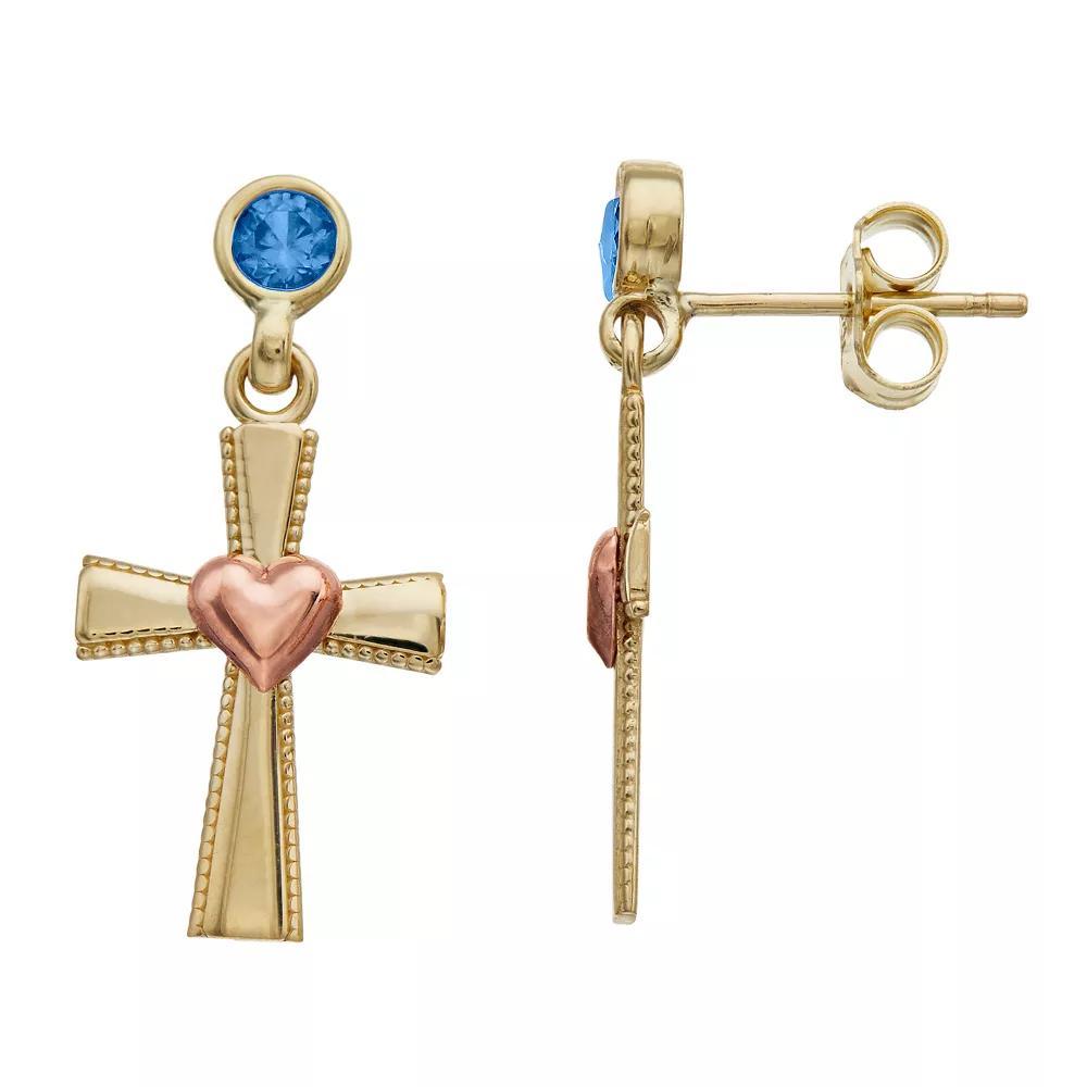 Kristen Kesho 10k Gold Lab-Created Gemstone Birthstone Heart Cross Dangle Earrings, Women's, Feb Product Image