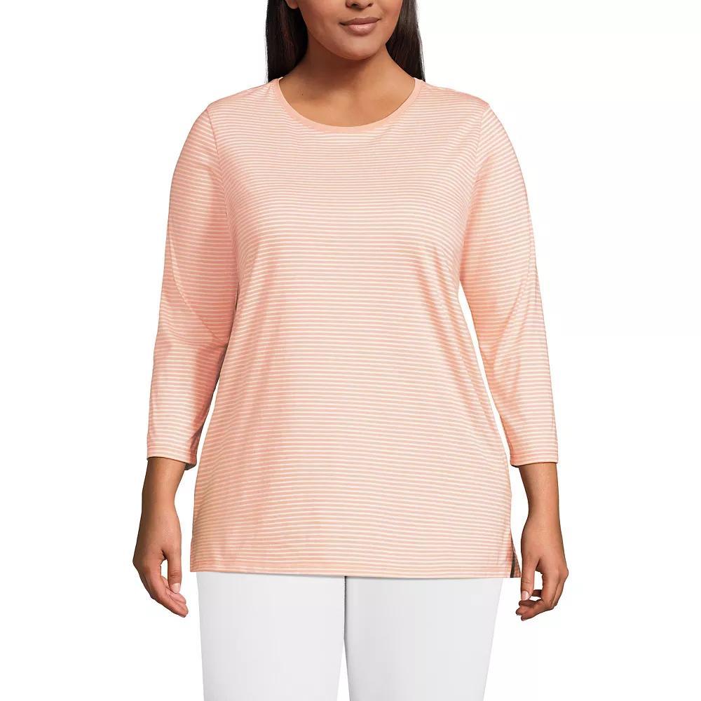Plus Size Lands' End Supima Cotton Relaxed Fit Crewneck Tunic, Women's, Size: 3XL, Soft Orchid Stripe Product Image