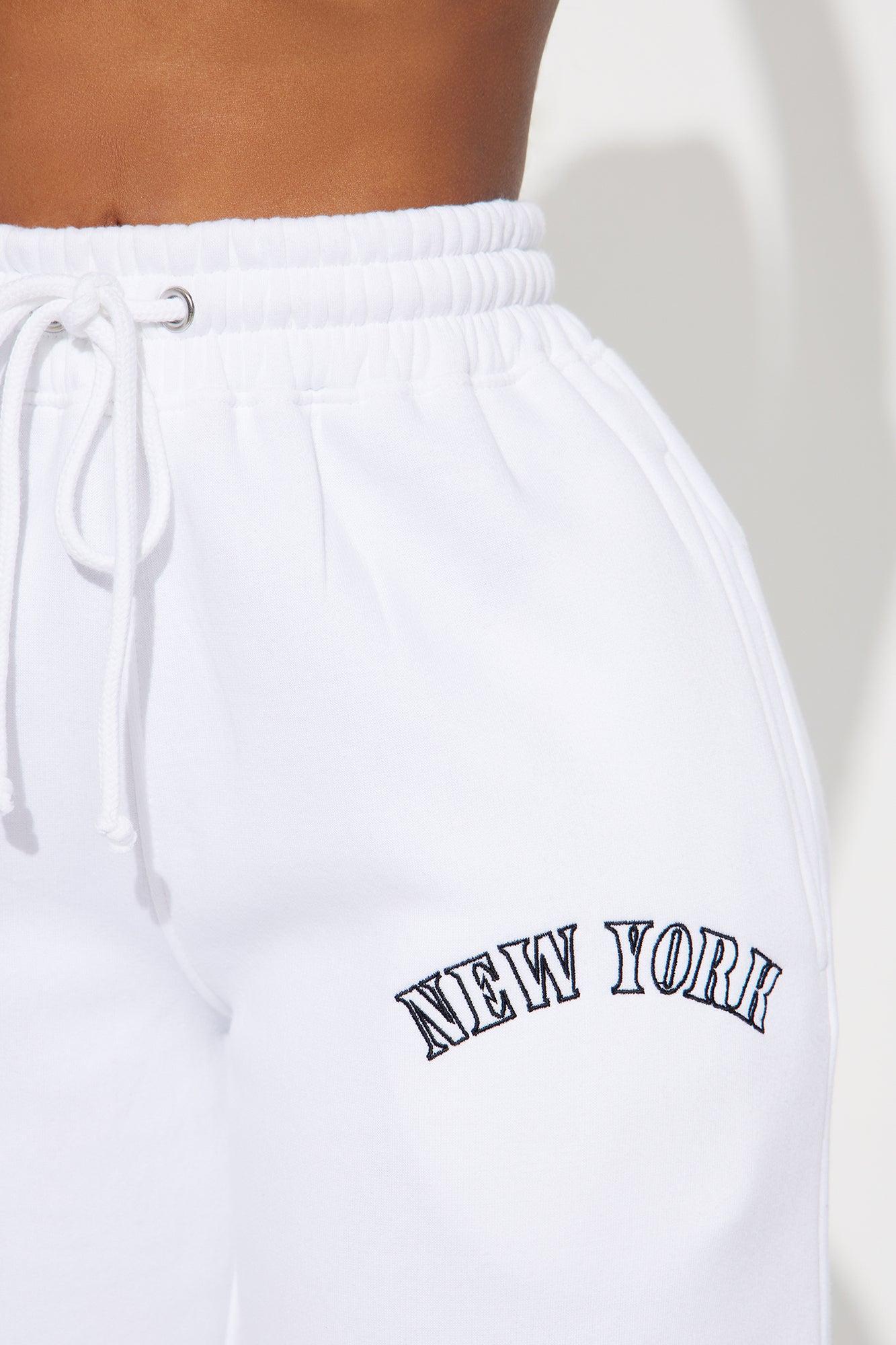 New York Embroidered Wide Leg Pants - White Product Image
