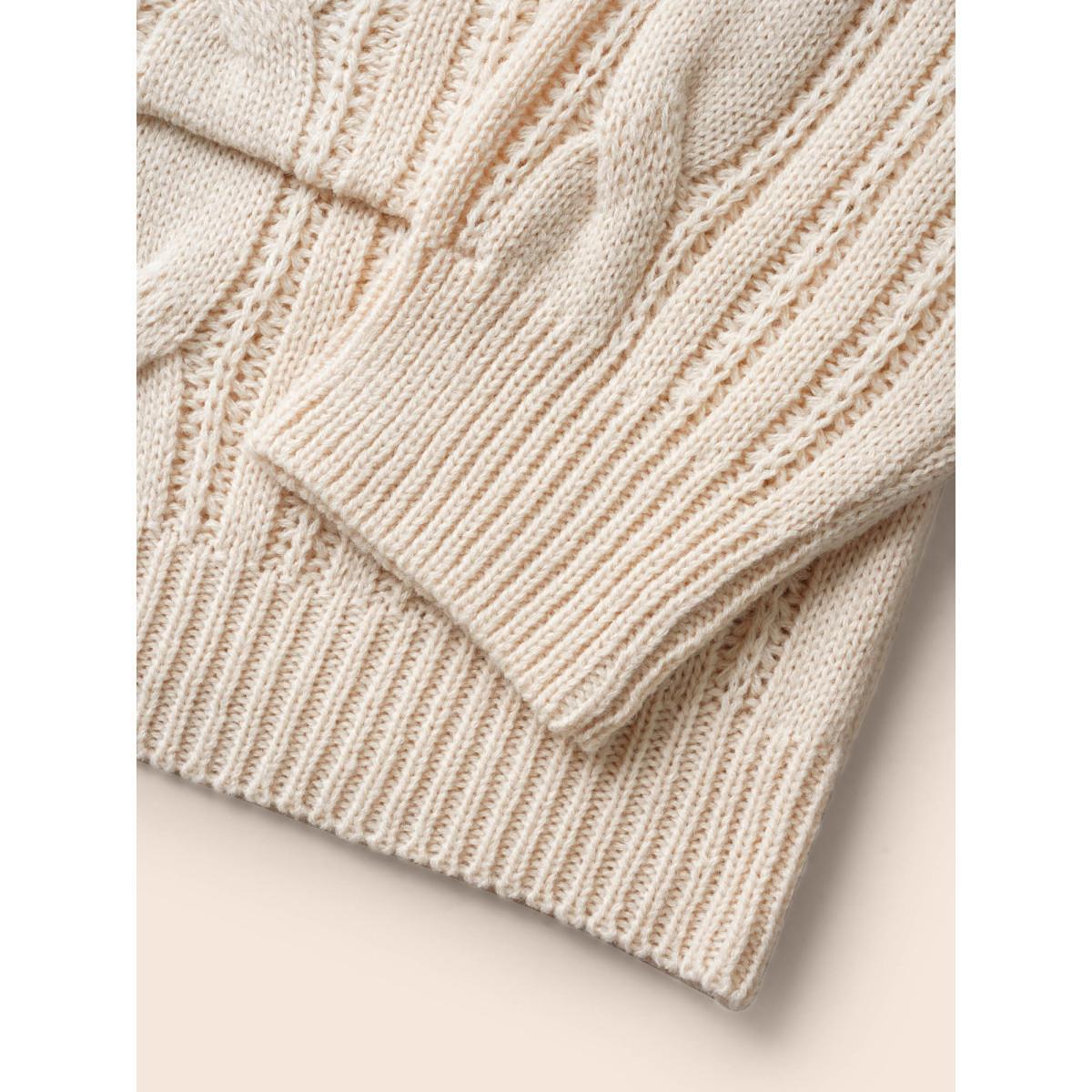 Plus Size Cable Knit Drop Shoulder Patch Pocket Cardigan Apricot Women Casual Loose Long Sleeve Everyday Cardigans BloomChic 12/L Product Image