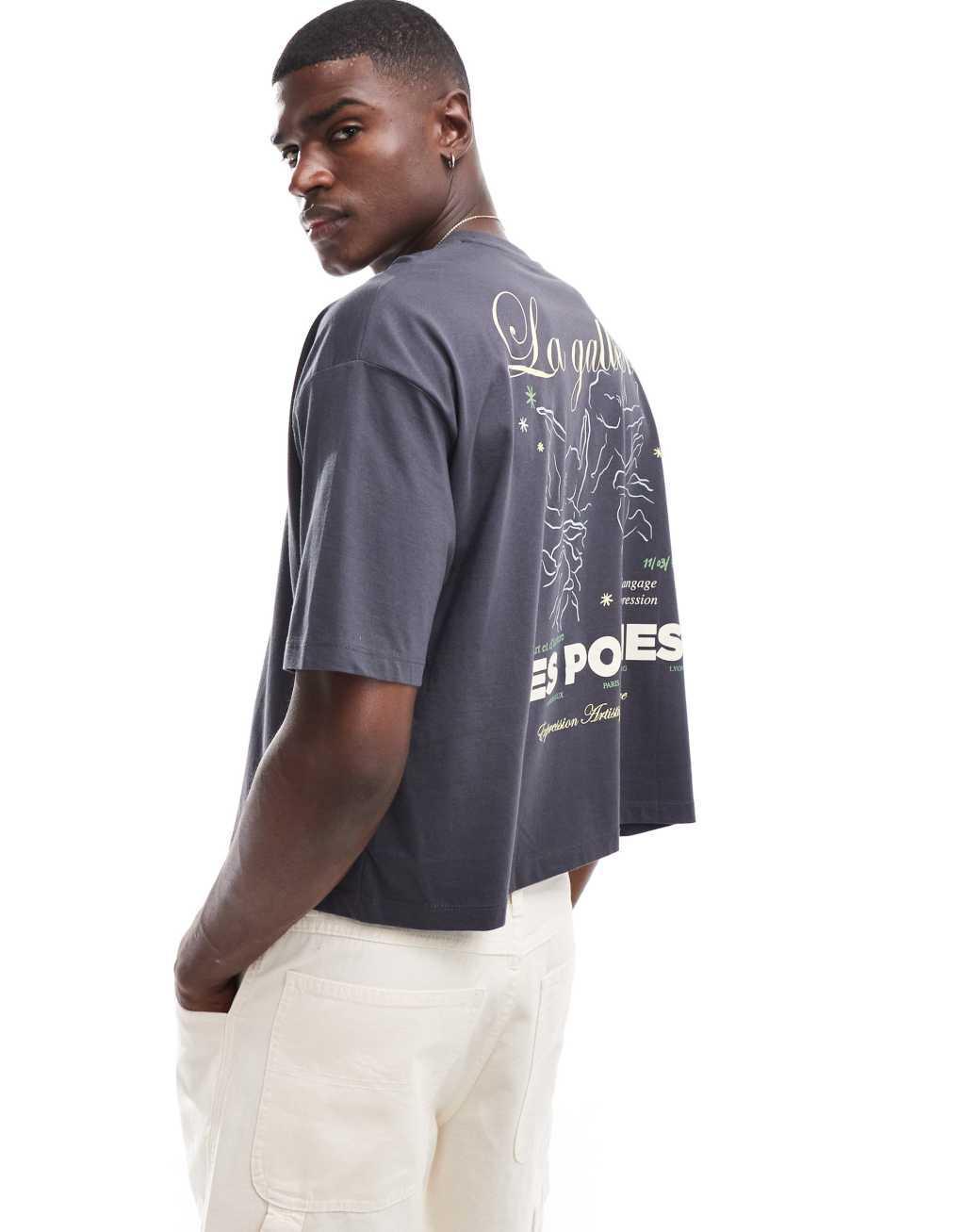 ASOS DESIGN oversized cropped t-shirt in charcoal with cherubs back print Product Image