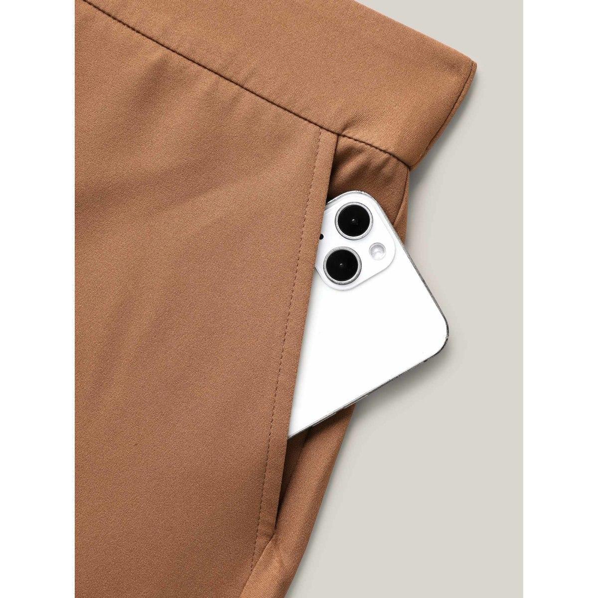 Plus Size Stretchy Waist Pleated Wide-Leg Pants Women Wheat At the Office Wide Leg Mid Rise Work Pants BloomChic 12/L Product Image