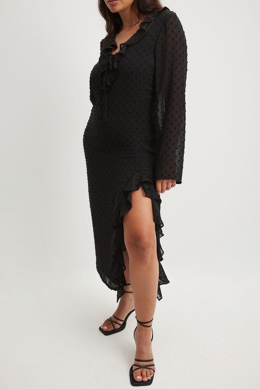 V-Neck Frill Midi Dress Product Image