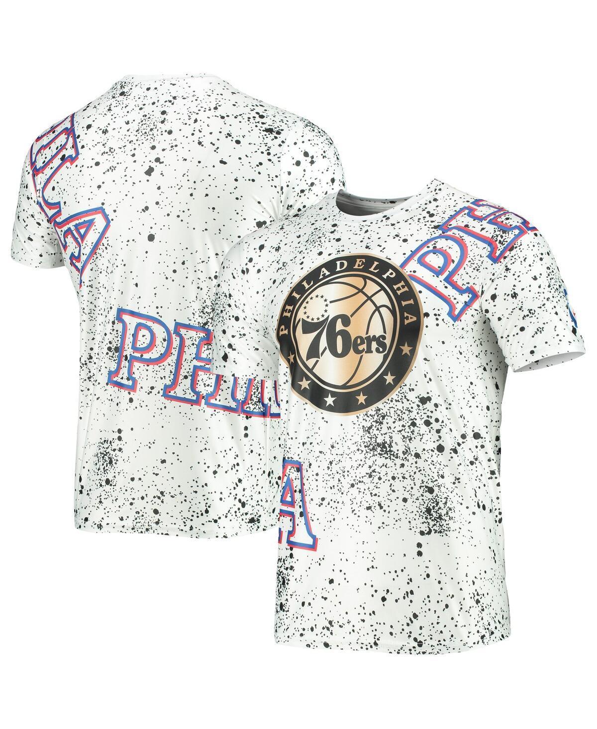 Men's White Philadelphia 76ers Gold Foil Splatter Print T-Shirt, Size: Medium, 76r White Product Image