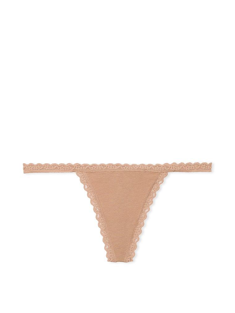 Lace-Trim Cotton V-String Panty Product Image