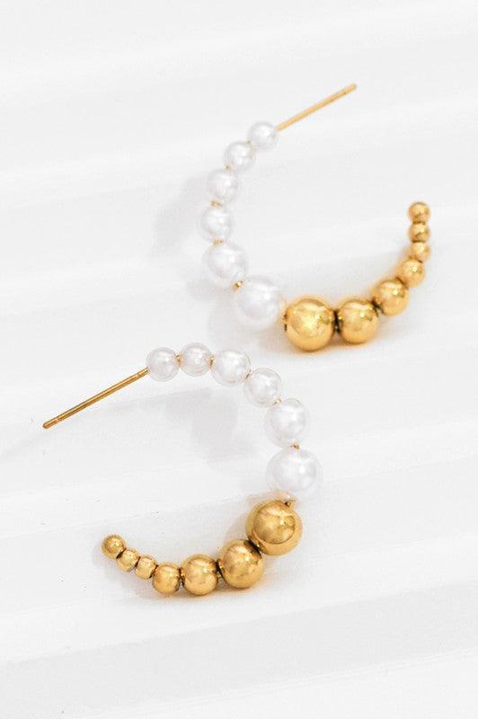 Gold & Pearl Beaded Hoops Product Image