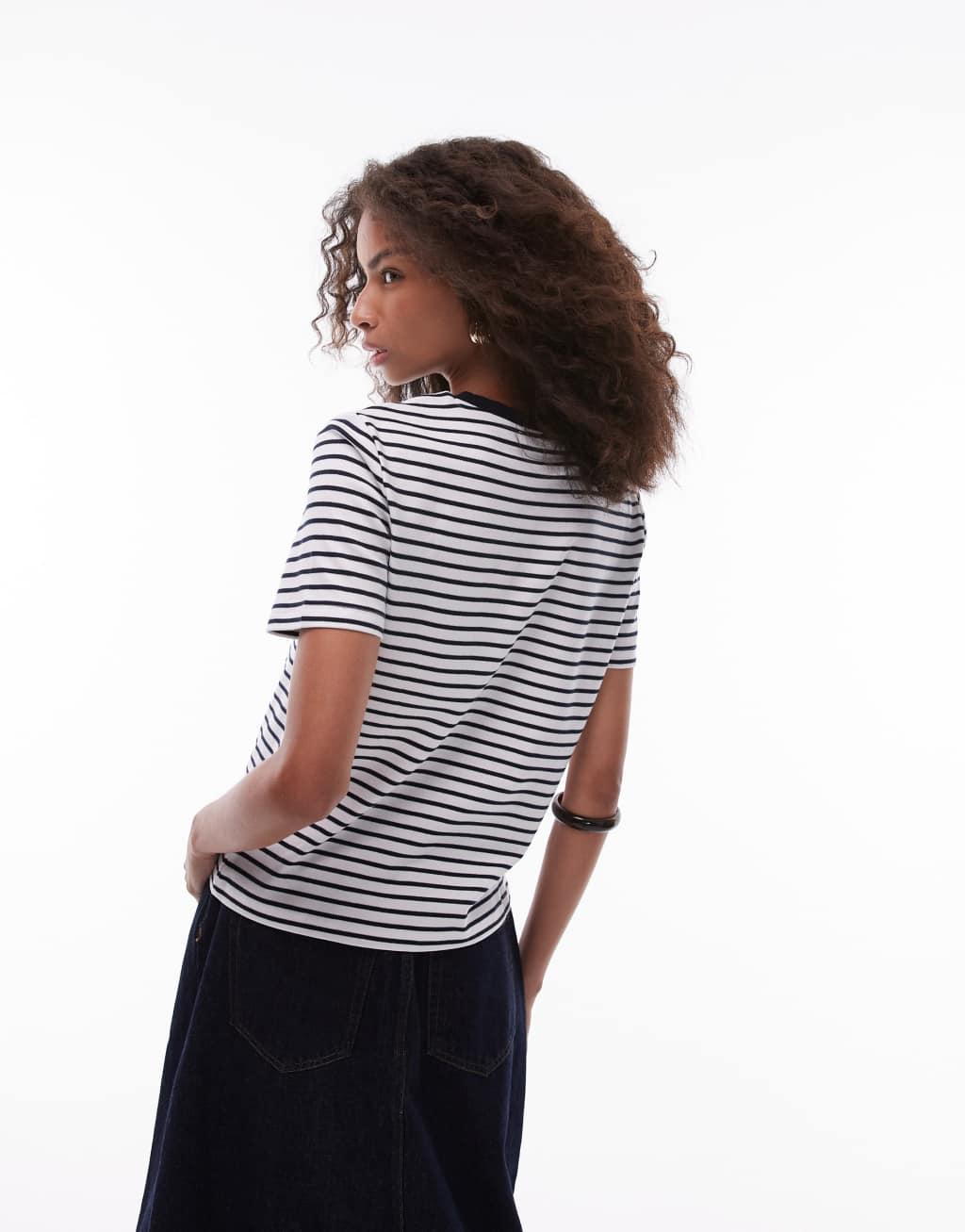 Mango premium striped t-shirt in blue and white Product Image