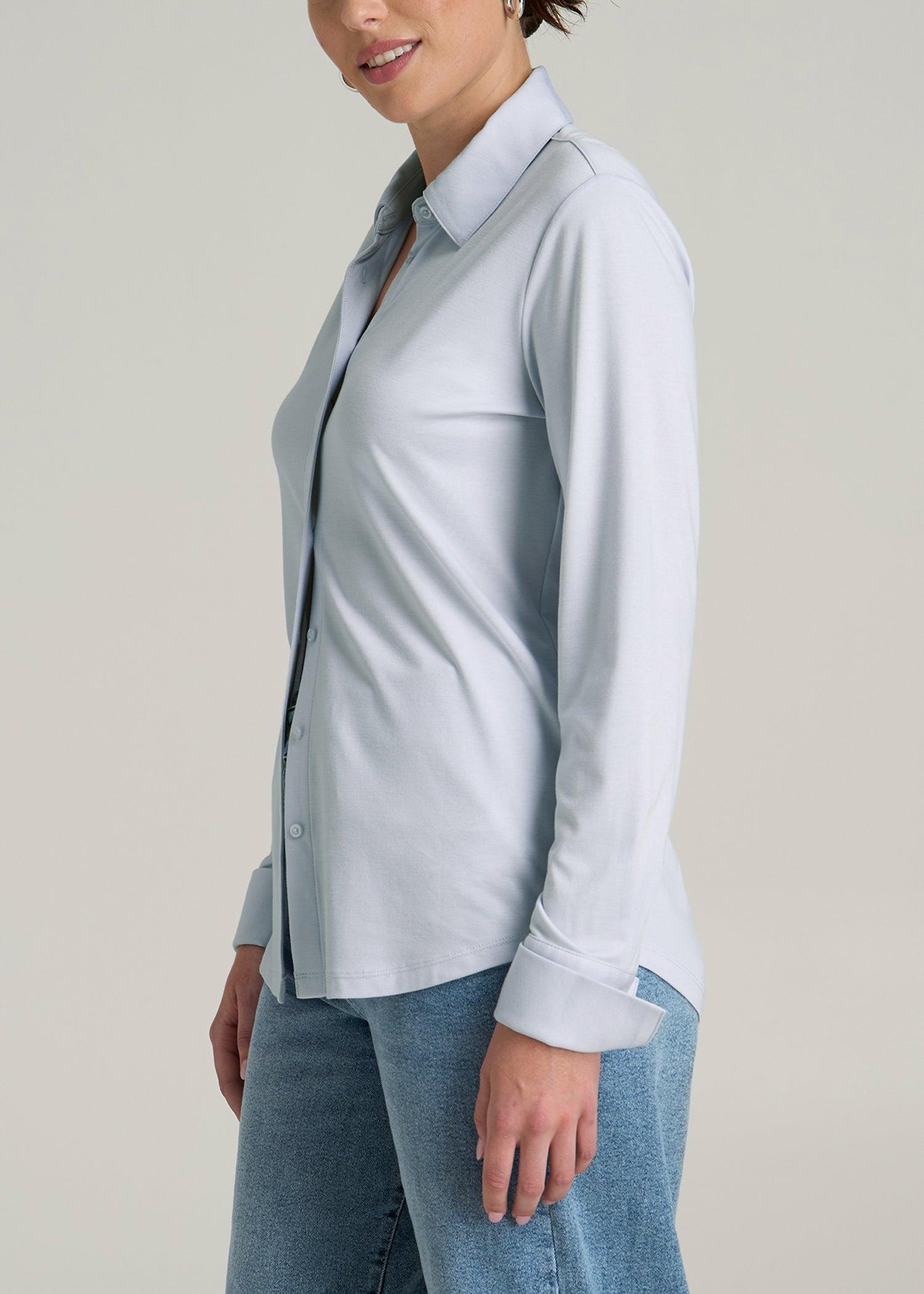 Slub Knit Button Up Women's Tall Shirt in Light Blue Product Image