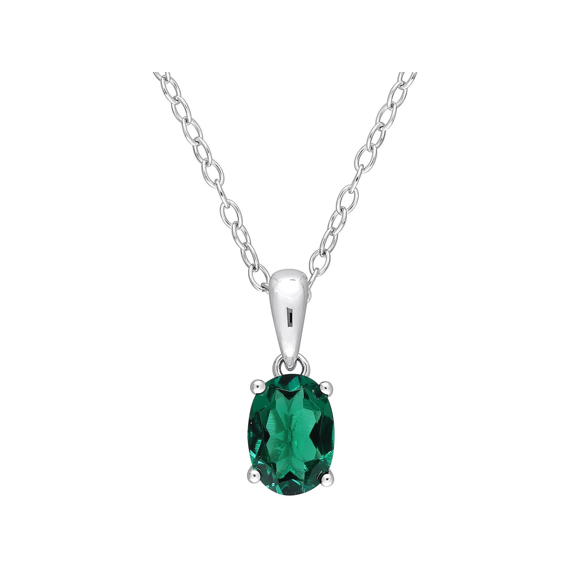 Stella Grace Sterling Silver & Gemstone Oval Stud Pendant Necklace, Womens Created Green Product Image
