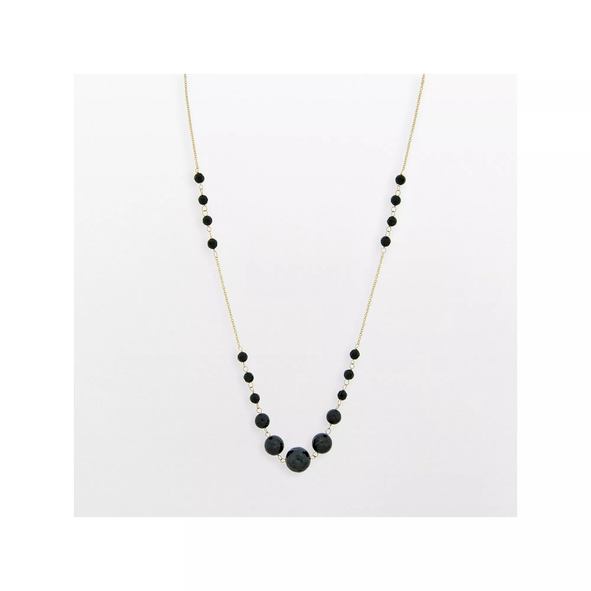 Gemminded 10k Gold Black Onyx Bead Necklace, Women's, Size: 18" Product Image