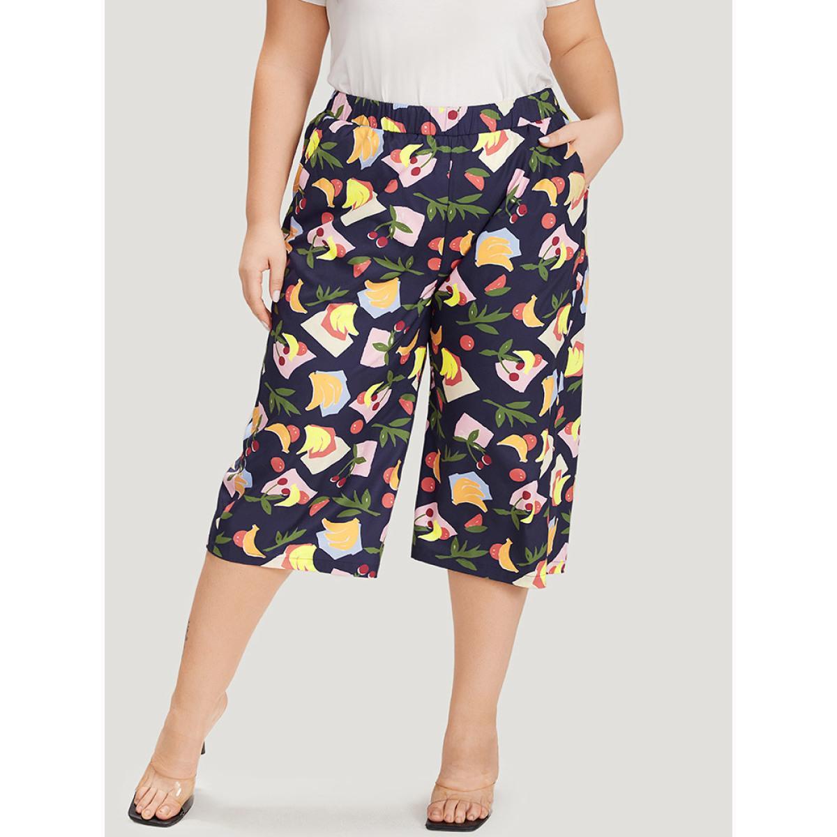 Plus Size Fruit Print Slant Pocket Elastic Waist Pants Women Multicolor Elegant High Rise Dailywear Pants BloomChic 14-16/1X Product Image