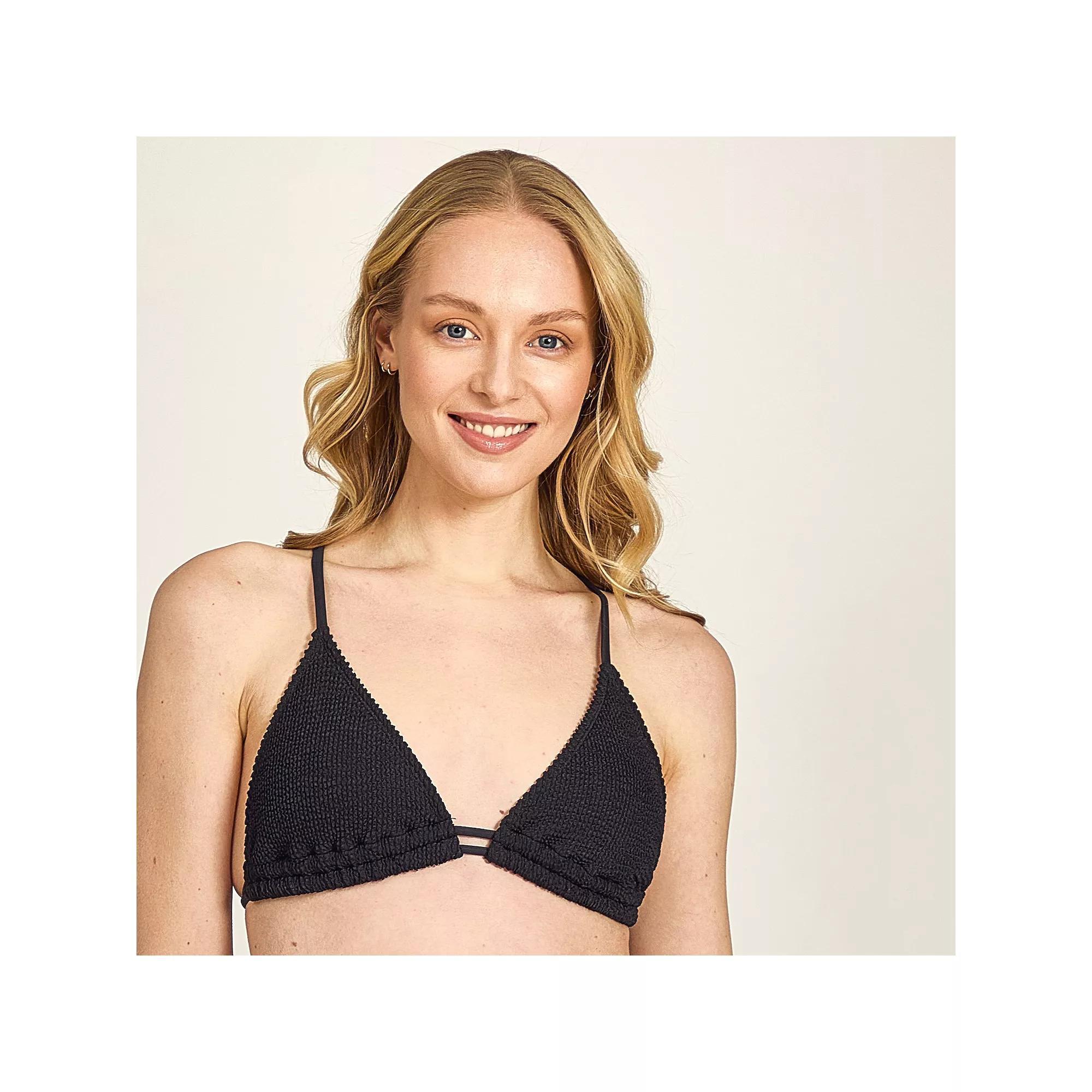 Juniors' Cyn & Luca Pucker Tess Triangle Bikini Top, Women's, Size: Small, Black Product Image