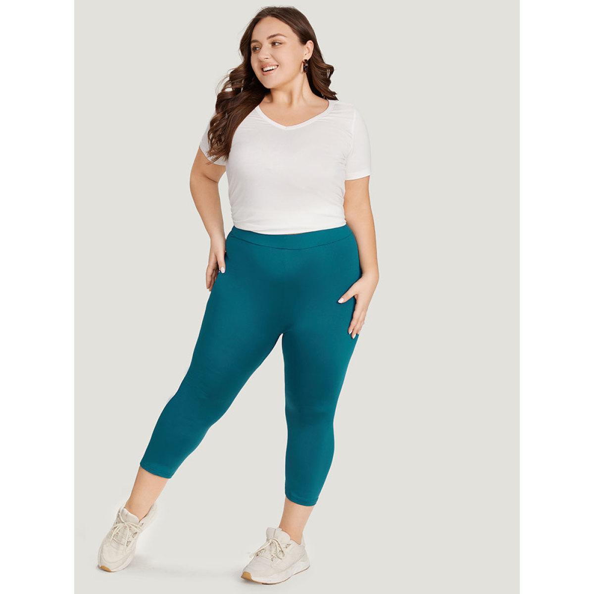 Plus Size Plain Skinny High Rise Cropped Leggings Women Aegean Casual High stretch Skinny High Rise Dailywear Leggings BloomChic 18-20/2X Product Image