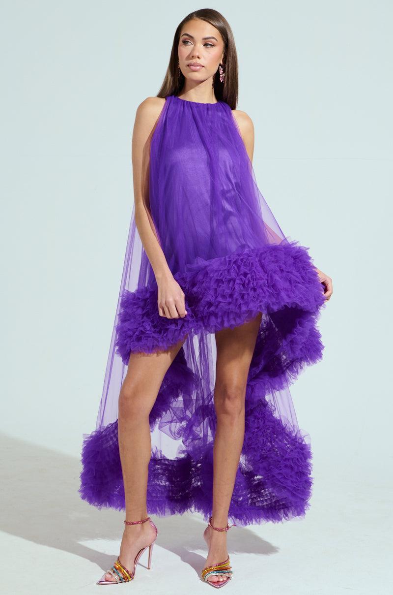 ARI TULLE RUFFLE HIGH LOW DRESS IN PURPLE Product Image