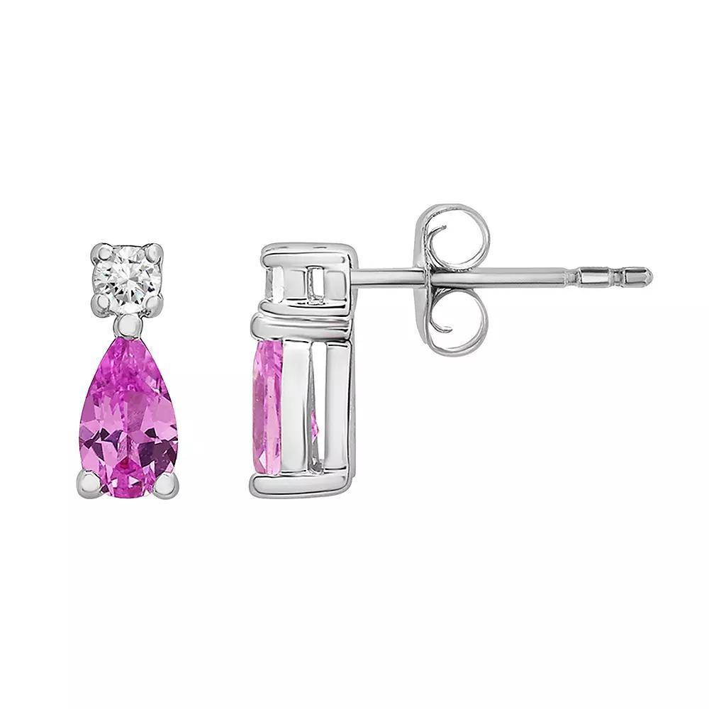 Sterling Silver Lab-Created Pink & White Sapphire Stud Earrings, Women's, Pink Blue Product Image