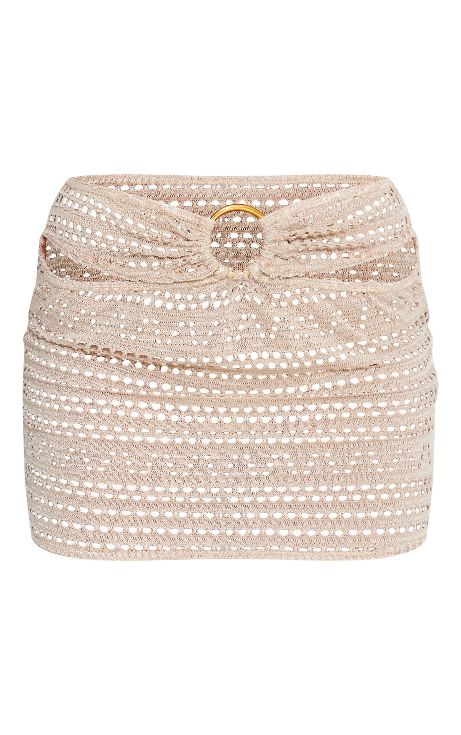 Taupe Textured Jersey Ring Detail Cut Out Micro Mini Skirt Product Image