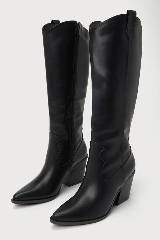 Rauland Black Pointed-Toe Knee-High Western Boots Product Image