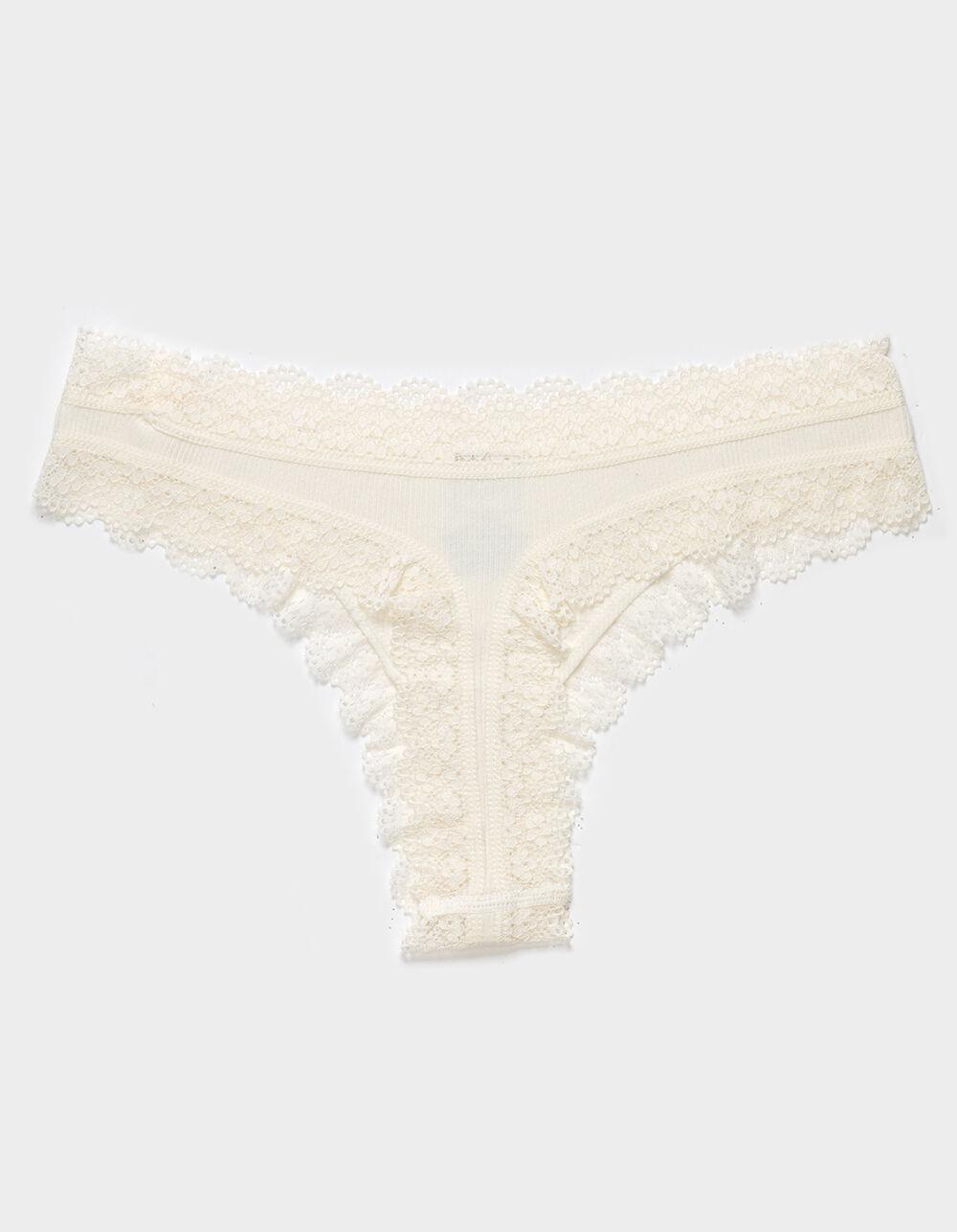 FULL TILT Seamless Rib Lace Trim Thong - BLUE Product Image