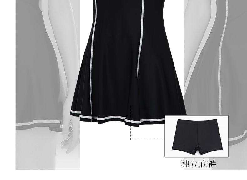 Short-Sleeve Mesh A-Line Swim Dress Product Image