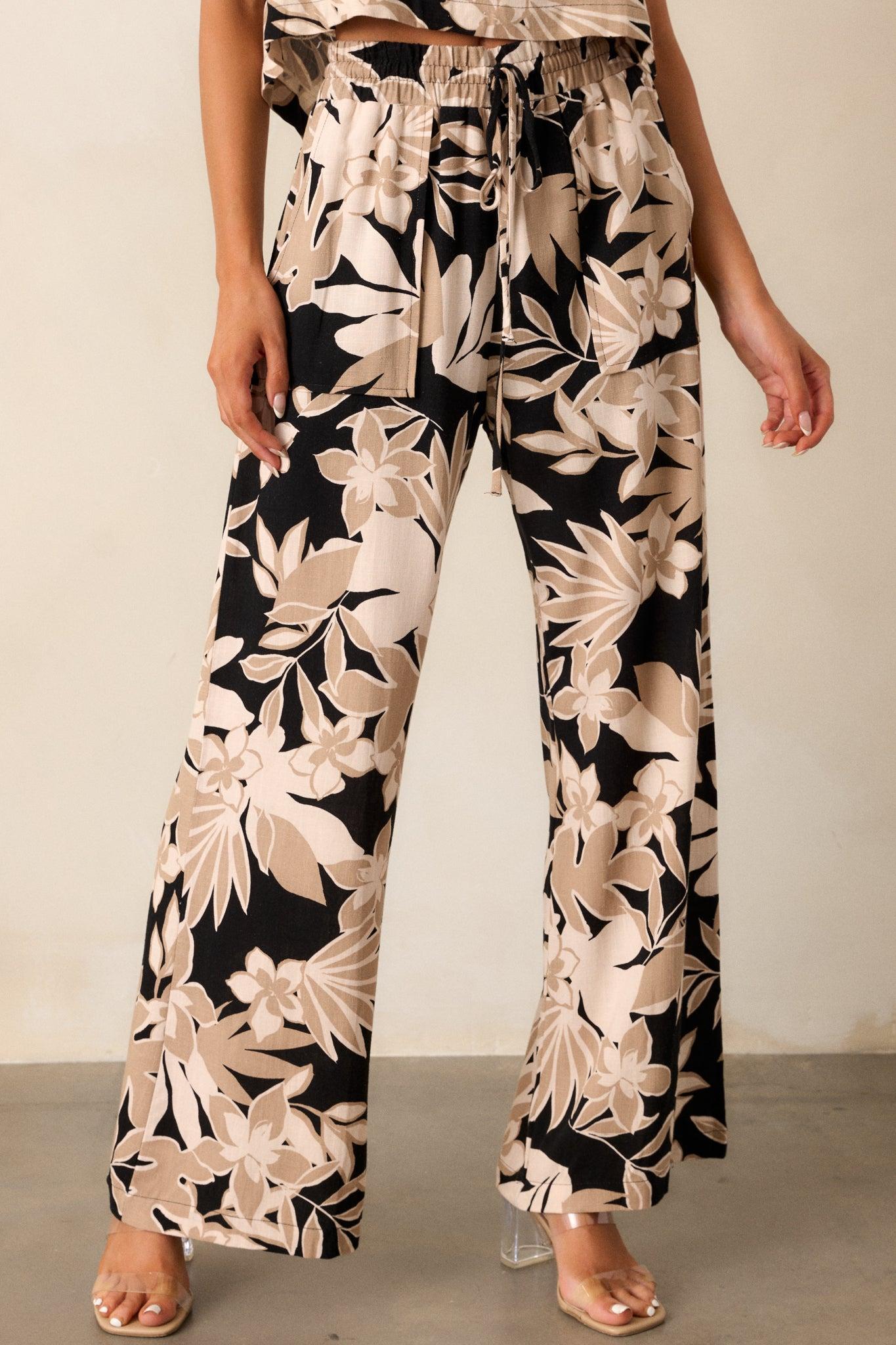Chase Your Dreams Taupe Floral Wide Leg Pants Product Image