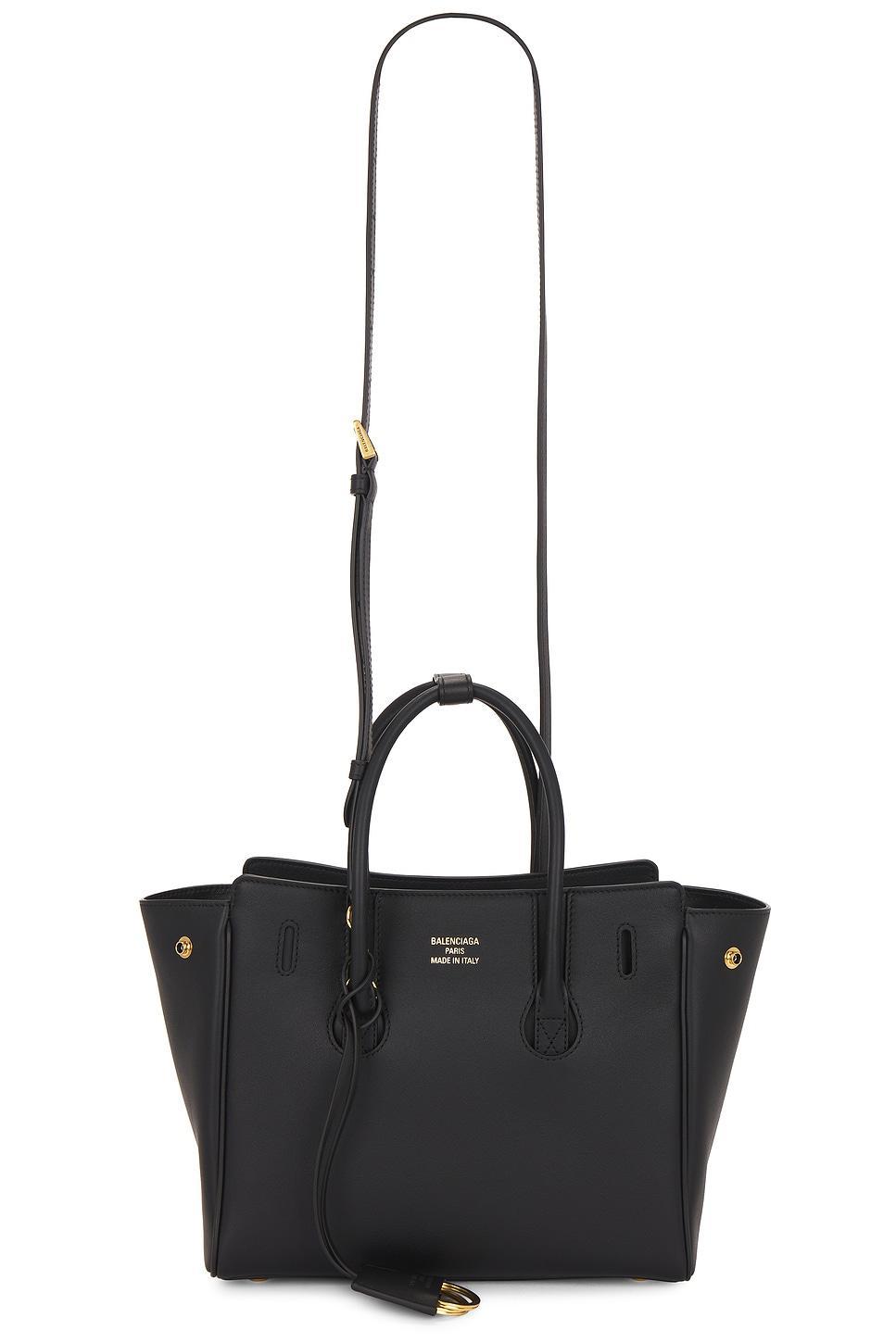 BALENCIAGA Women Black Leather Mini Carry All Hampton Shopping Bag Product Image