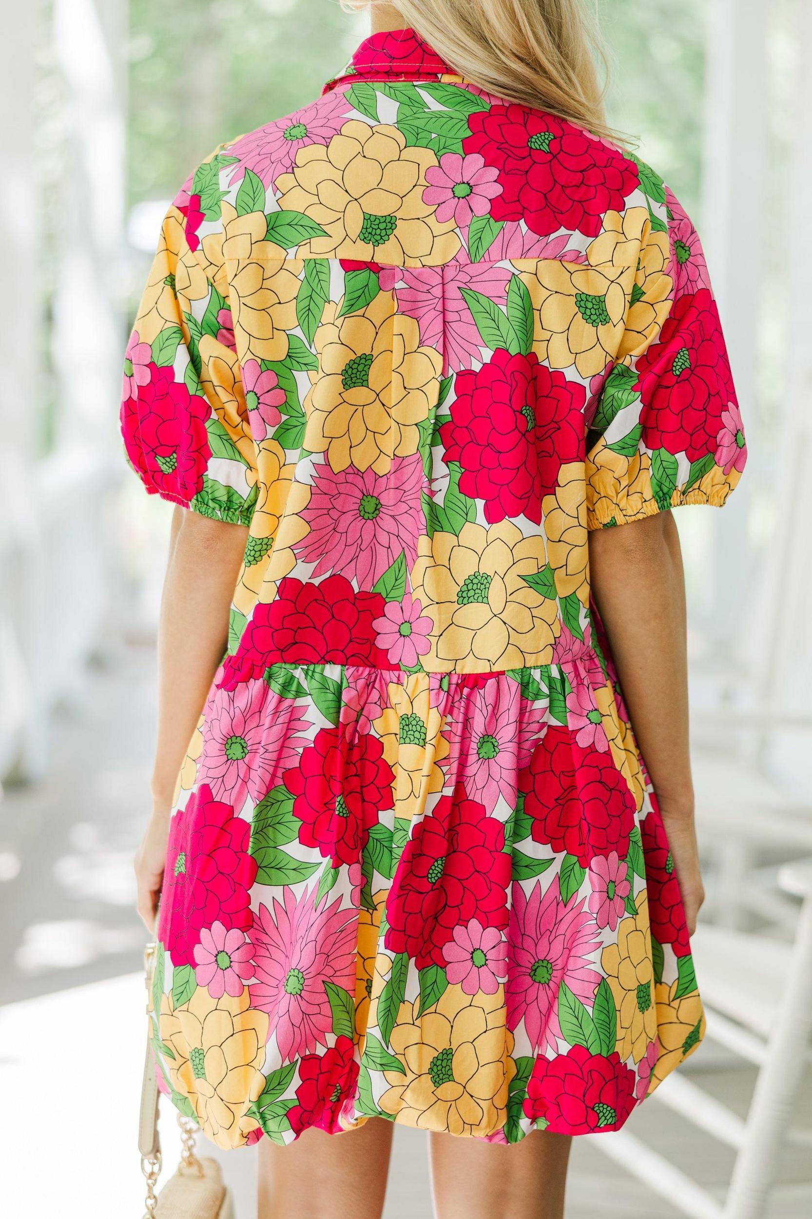 Back To Good Fuchsia Pink Floral Bubble Dress Female Product Image