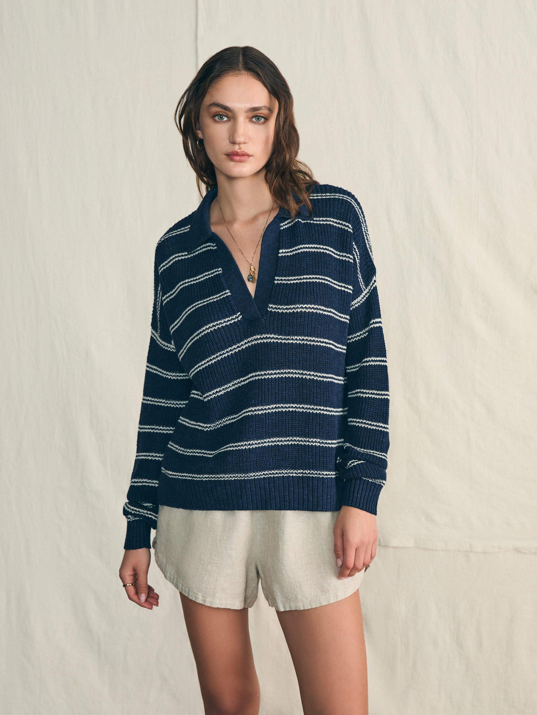 Miramar Linen Polo - Navy Mystic Stripe Female Product Image