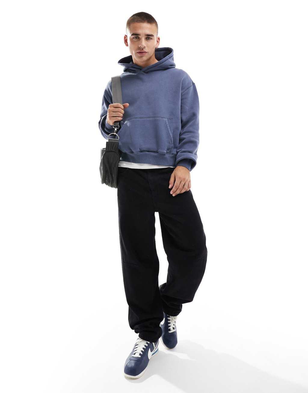 Cotton On premium cropped fit hoodie in dusty denim blue Product Image