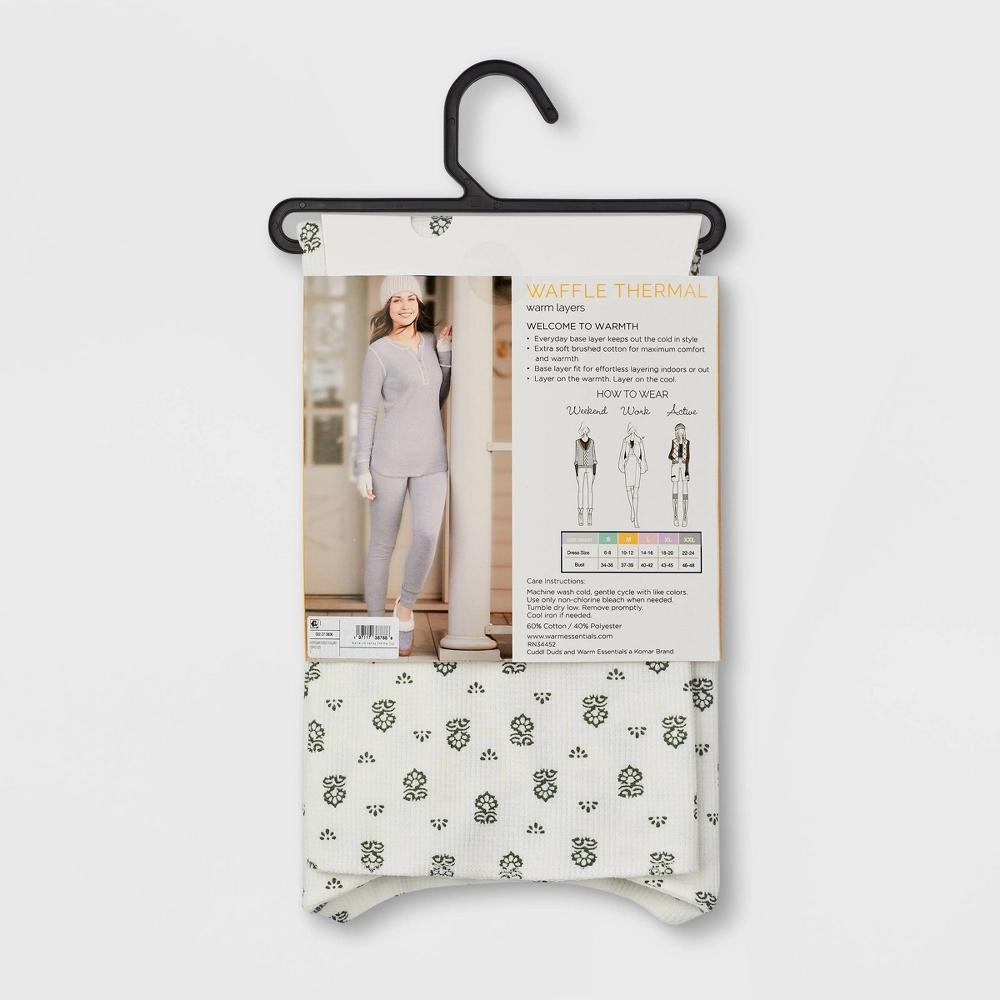 Warm Essentials by Cuddl Duds Women's Waffle Long Sleeve Henley Pajama Top - White Product Image