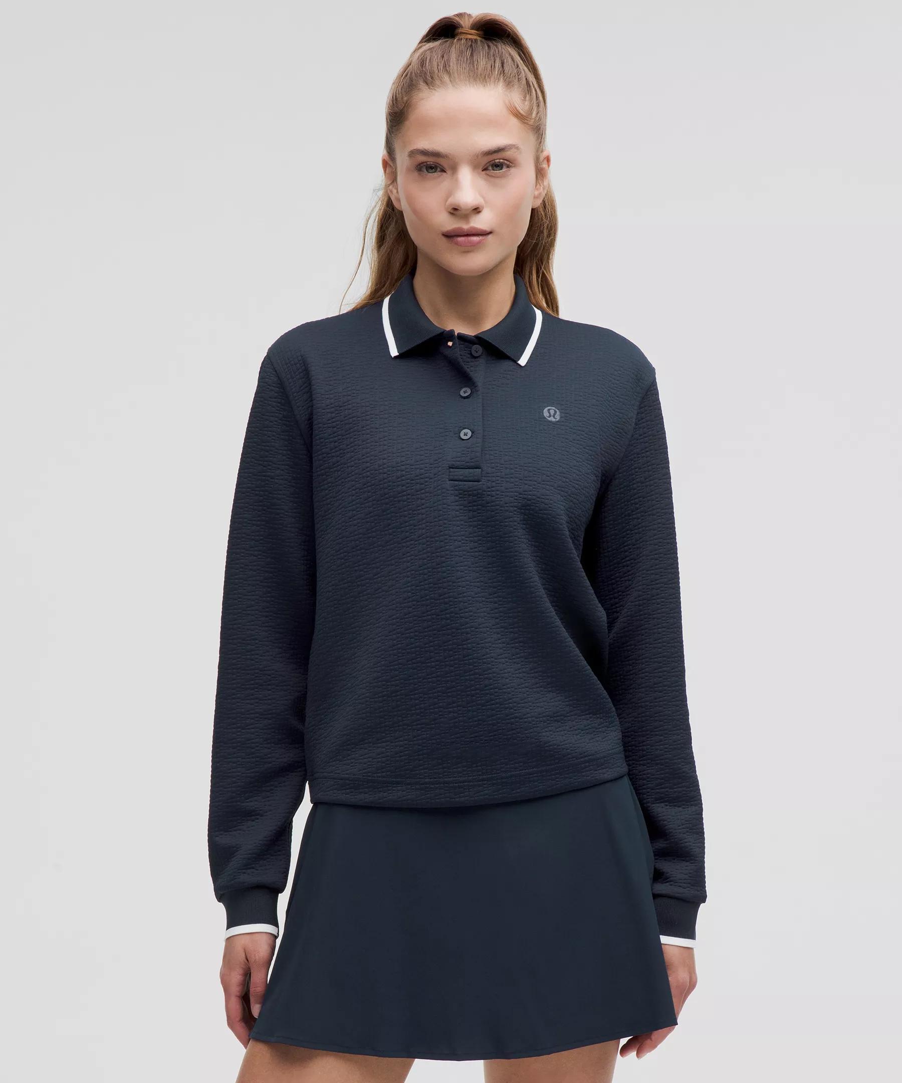 Textured Long-Sleeve Tennis Polo Shirt Product Image