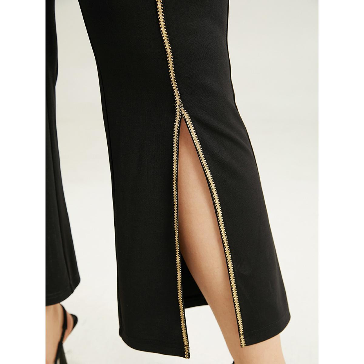 Plus Size Split Front Contrast Webbing Bootcut Pants Women Black Office Flare Leg High Rise Work Pants BloomChic 14-16/1X Product Image
