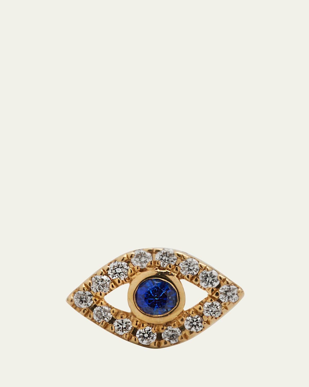 Womens Diamond, Sapphire & 14K Yellow Gold Evil Eye Single Stud Earring Product Image