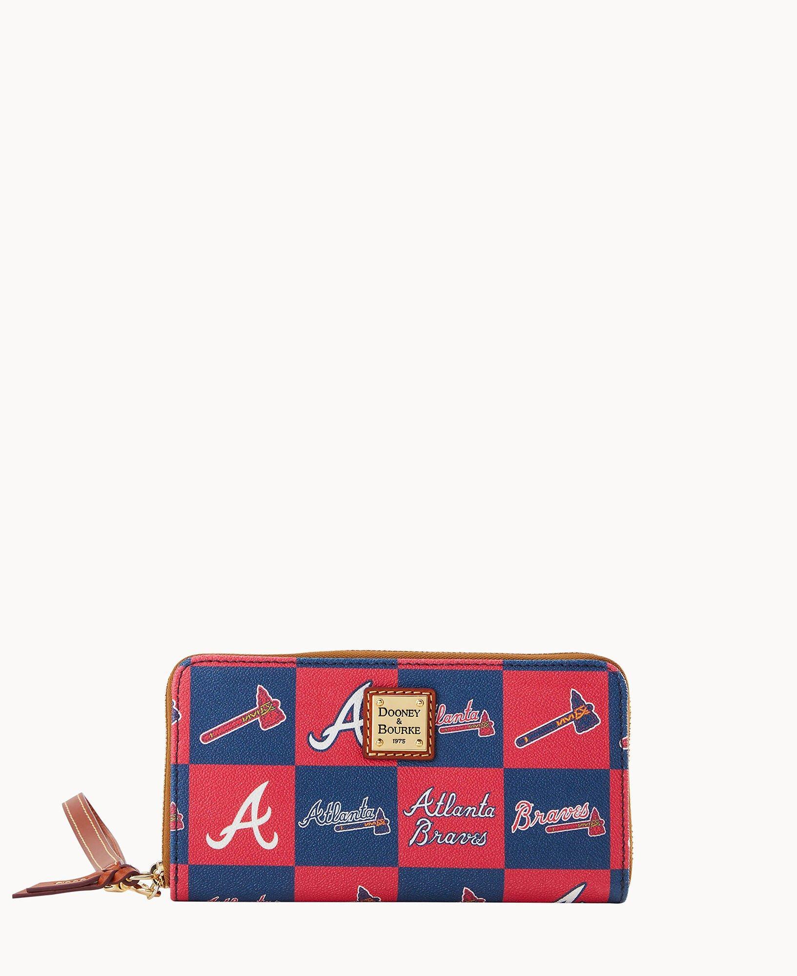 Dooney & Bourke Womens MLB Braves Large Zip Around Coated Cotton Wristlet in Navy Product Image
