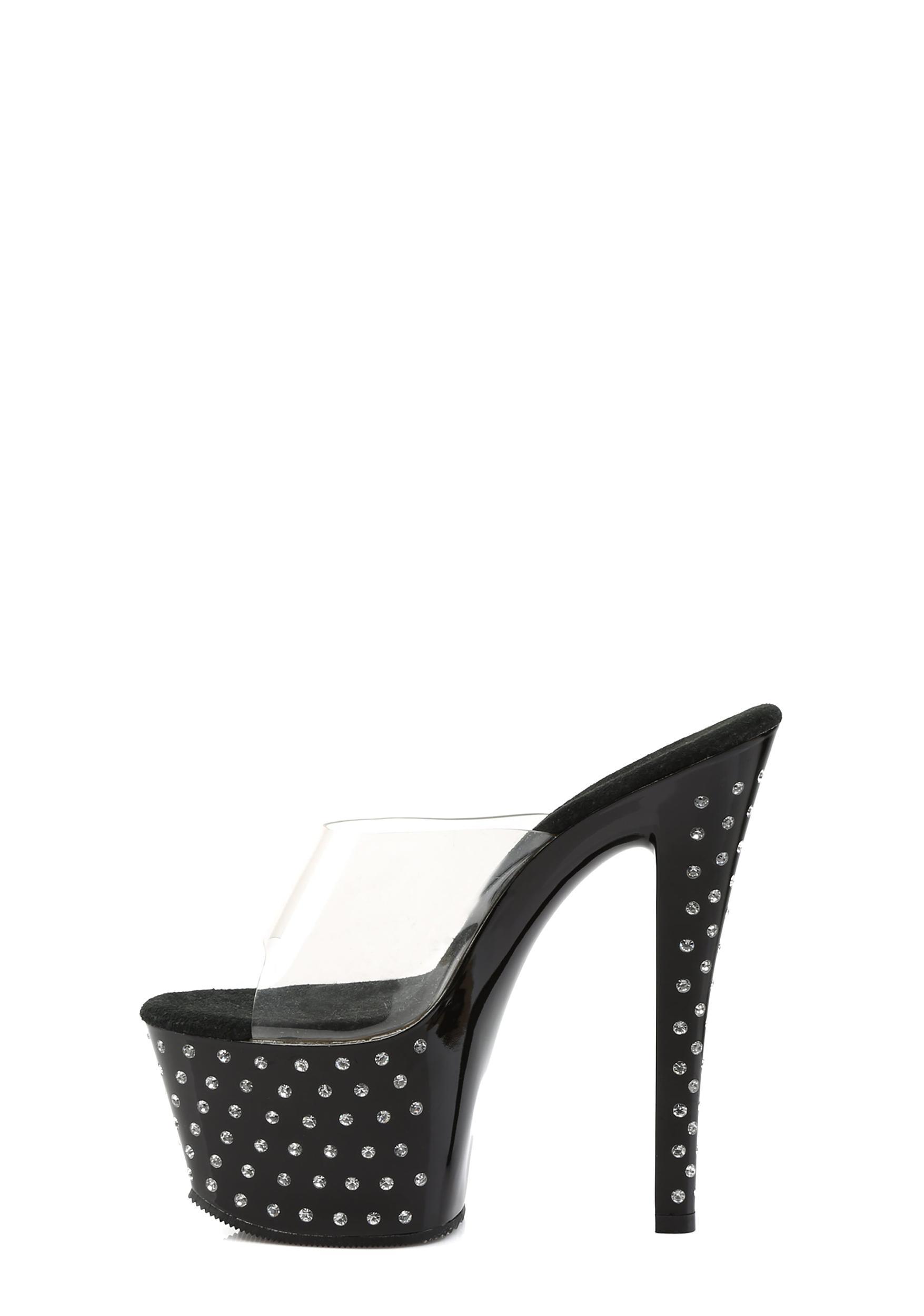 Pleaser Stardust-701 Rhinestone Studded Platform Slides - Black Product Image