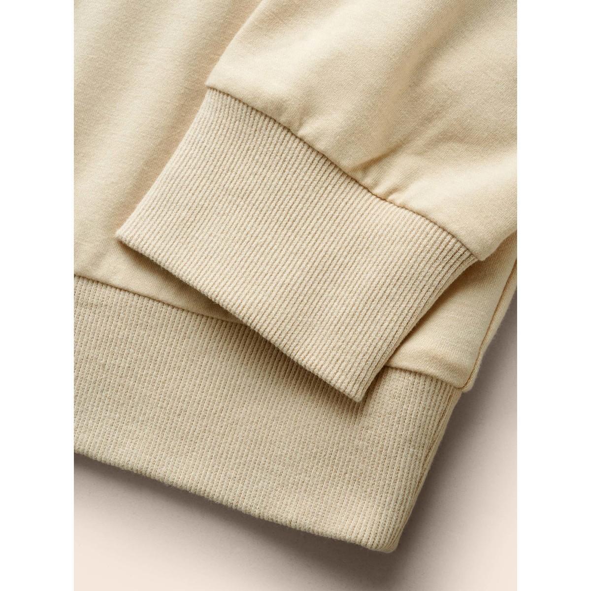 Plus Size Round Neck Natural Flowers Sweatshirt Women Apricot Casual Patchwork Round Neck Everyday Sweatshirts BloomChic 18-20/2X Product Image