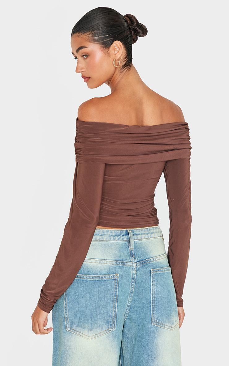 Chocolate Slinky Bardot Long Sleeve Long Top Product Image