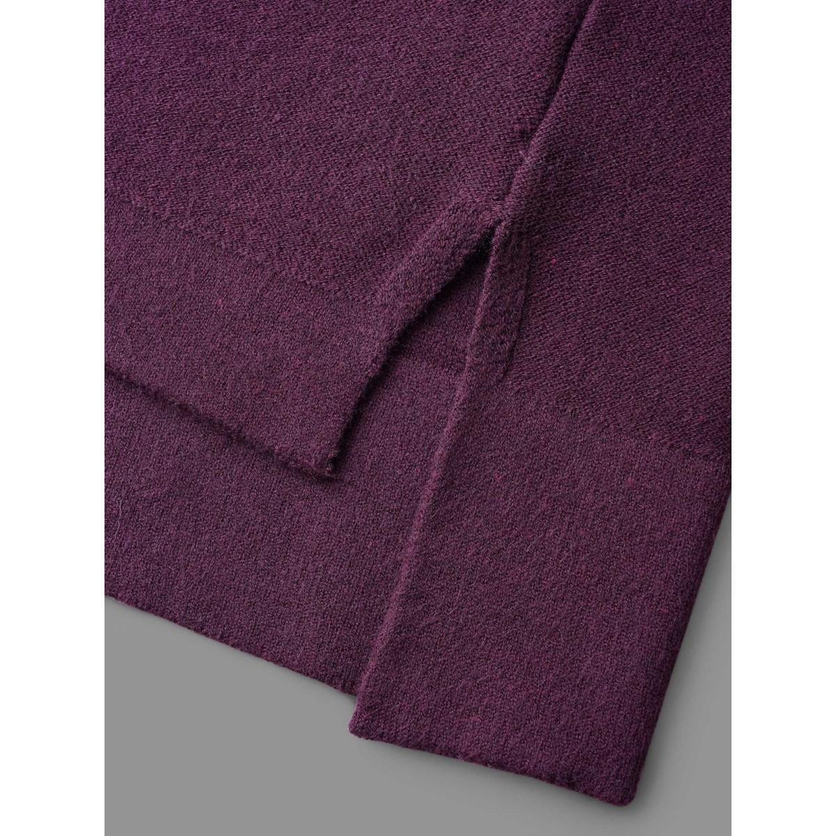 Plus Size Supersoft Essentials Turtle Neck Asymmetrical Hem Slit Pullover Eggplant Women Casual Loose Long Sleeve Turtleneck Everyday Pullovers BloomChic 14-16/1X Product Image