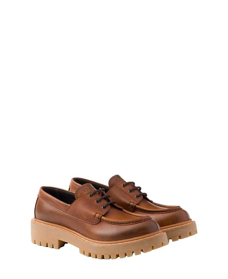 Prada Womens Laced Leather Loafers Product Image