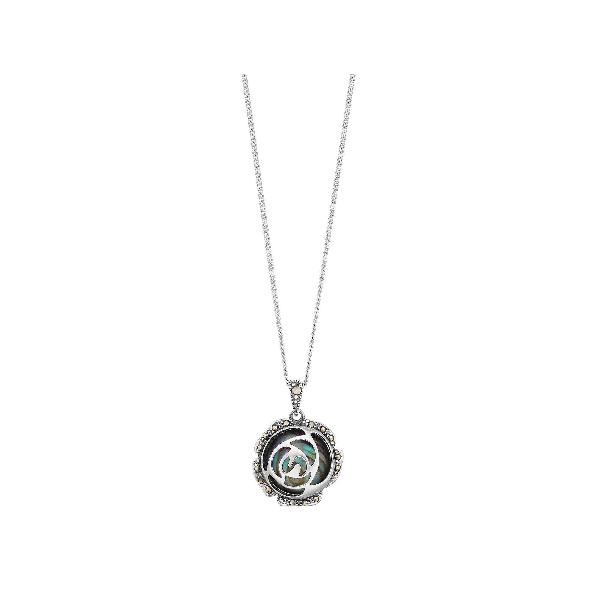 Tori Hill Sterling Silver Abalone & Marcasite Flower Pendant, Women's, Size: 18" Product Image