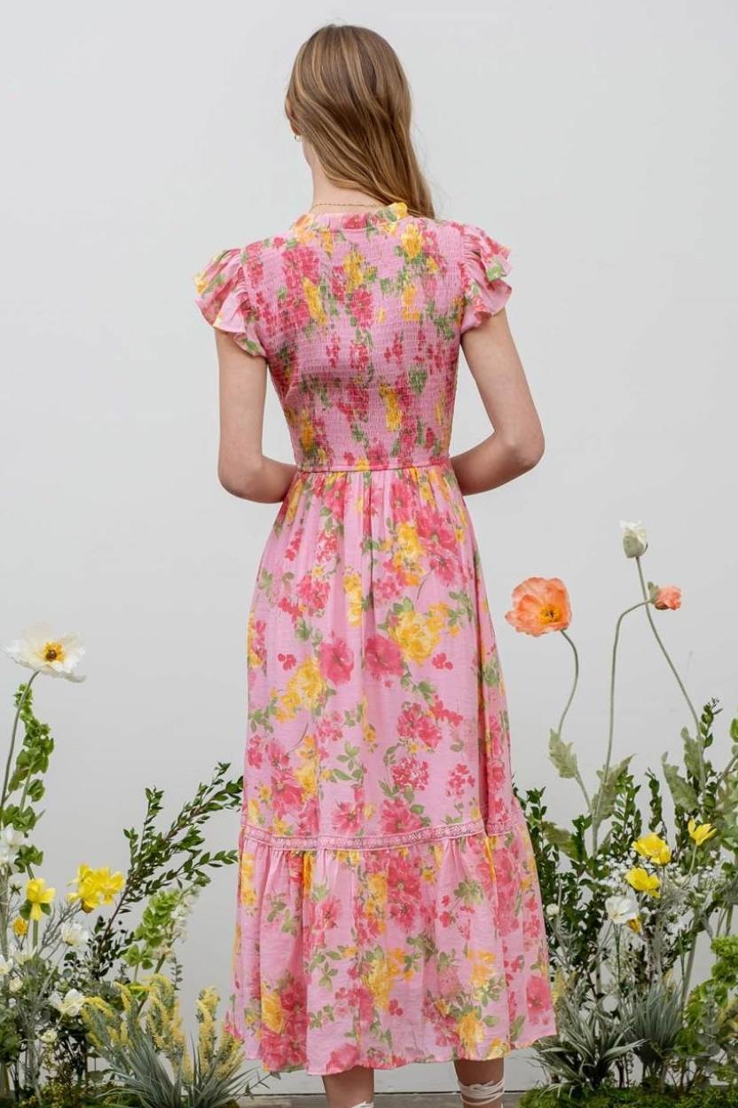 Floral Scoop Neck Smocked Maxi Dress Product Image