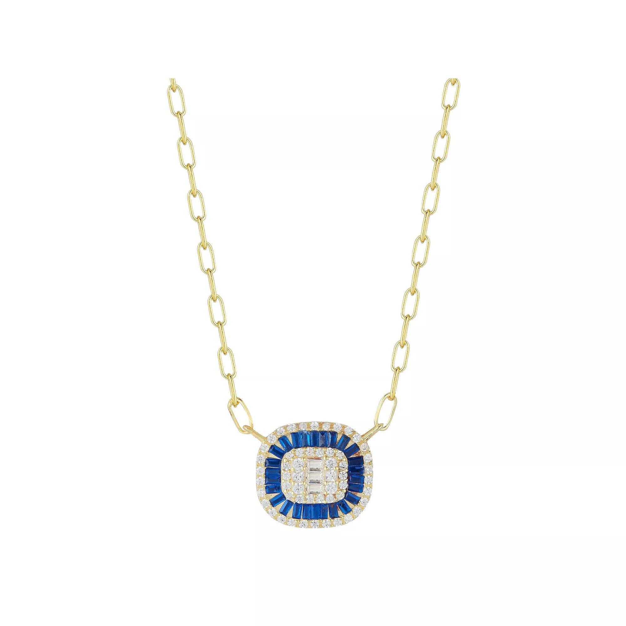 Sunkissed Sterling 14k Gold Over Silver Cubic Zirconia Illusion Pendant Necklace, Women's, Size: 17", Blue Product Image