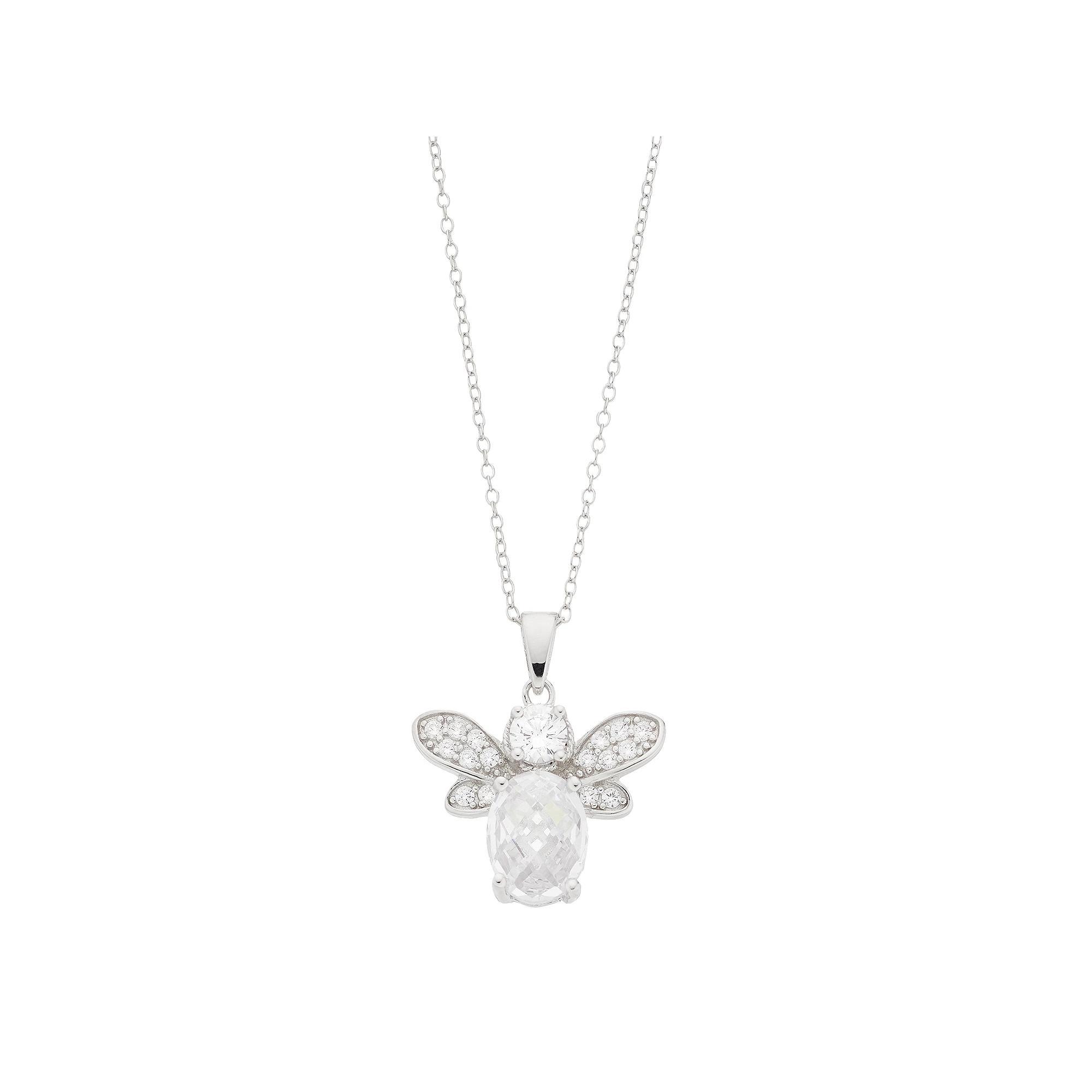 Rosabella Sterling Silver Cubic Zirconia Bee Pendant Necklace, Women's, Size: 18" Product Image