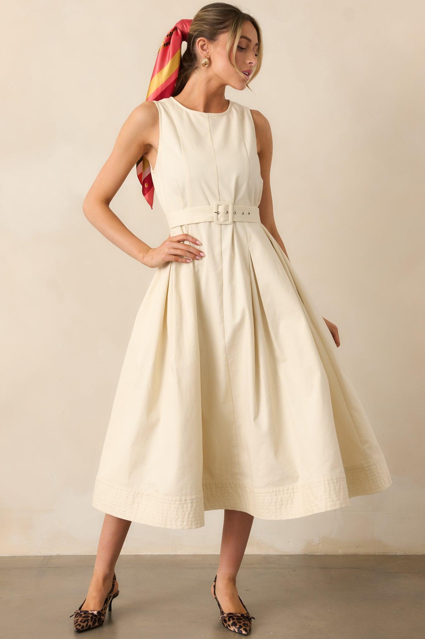 Young At Heart Ecru Belted Sleeveless Maxi Dress Product Image